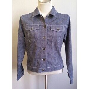 Covington Stretch Blue & White Striped Demin Jean Jacket Size 12